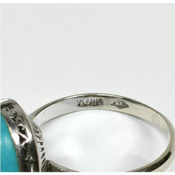 Turquoise 14K White Gold Ring*BEAUTIFUL Statement Ring*Size 6 5/8 - Picture 4 of 6